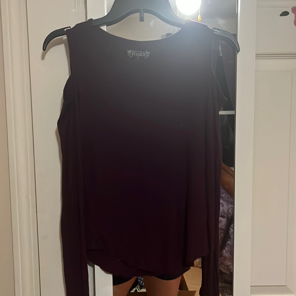 Purple Long-Sleeve Blouse with Shoulder Cut-Out